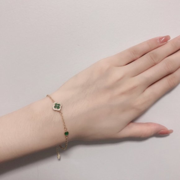 Natural emerald lucky four-leaf clover bracelet - Picture 6 of 6